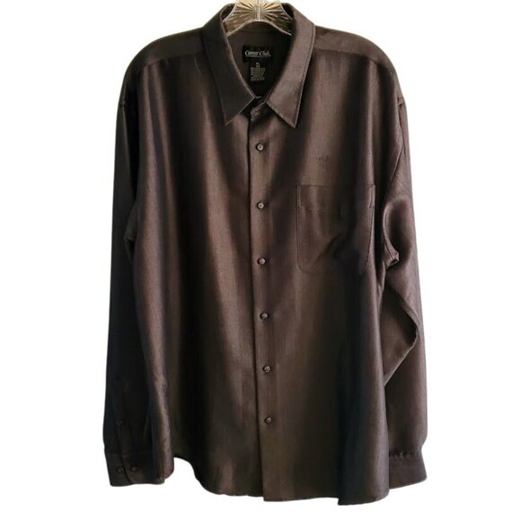 Classic Career Club Men's Long Sleeve Dress Shirt – Black Chevron Pattern, XL - Picture 1 of 7
